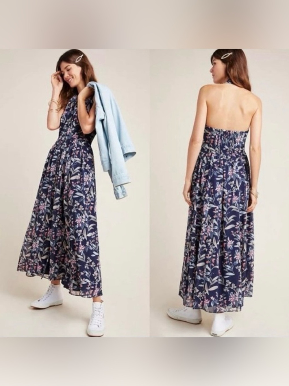 Gal Meets Glam Sienna Romantic Floral Halter Top Maxi Dress